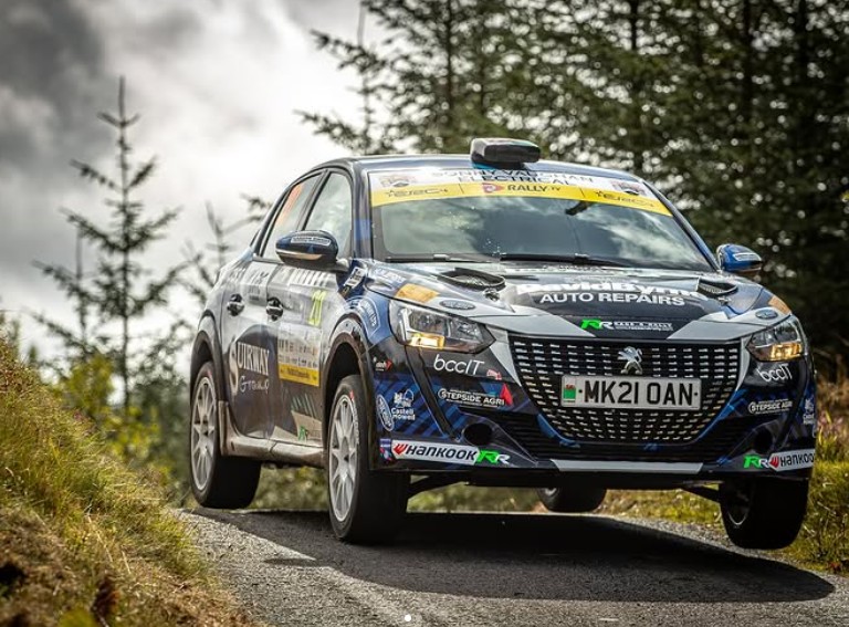 image of rally peugeot 208 rally4 during Rali Ceredigion showing bccit sponsorship logo